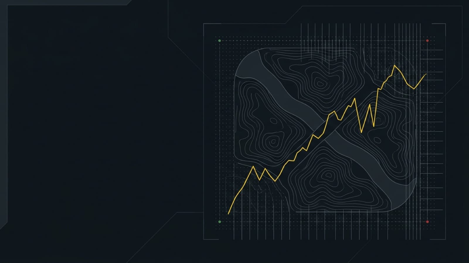 A map dissolving into a grid of sample points with one yellow trace