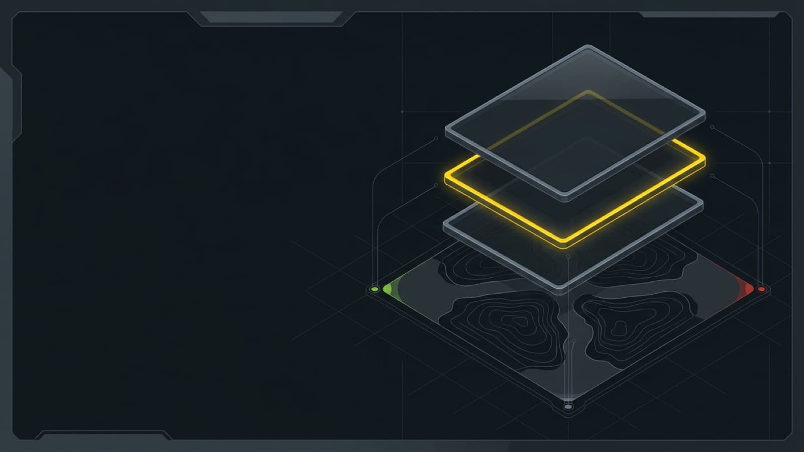 Three file tiles floating over a map, one outlined in yellow